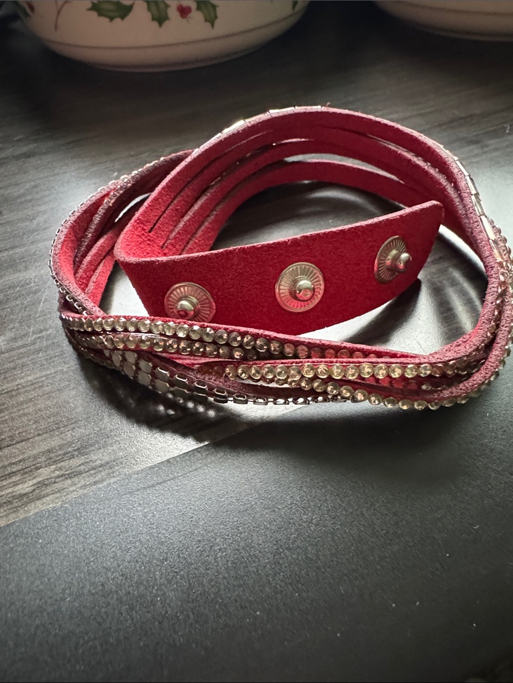 Pink Multi-Row Rhinestone Wrap Bracelet - Picture 4 of 4